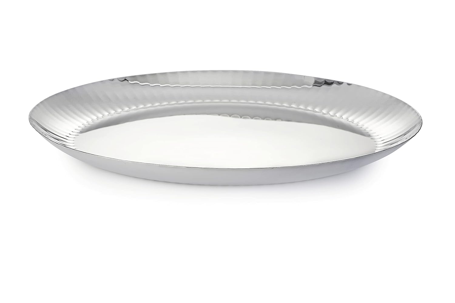 Chrome Stainless Steel Dinner Plate Set Of 6 - Rhythm Garden Series | Corporate Gifting For Diwali - Ribbed Pattern Glossy Finish Plates | Serve Ware, Dinnerware & Tableware
