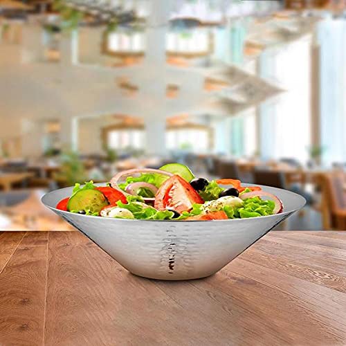 Stainless Steel Conic Hammered Double Wall Salad Bowl - 21cm, Silver | Hammered Salad Katora - Rust Free & Dishwasher Friendly
