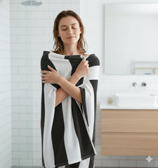 Cotton Bolls Textiles Premium 100% Cotton Bath Towel 450 Gsm | Ultra-Soft & Absorbent Quick Dry Durable Stripe Design Towel (Black)
