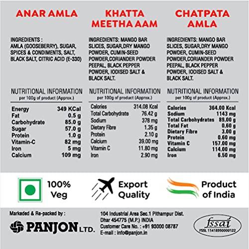 Panjon Swad Amla Anar, Chatpata Amla & Khatta Meetha Aam Papad Candy 365gm, 3 Bottles