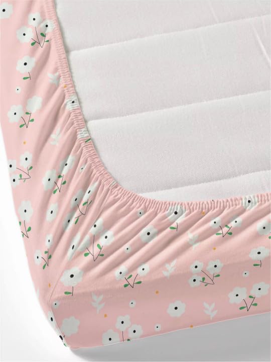 Elastic Fitted Bedsheet Queen Size With 2 Pillow Covers - 60 X 78 Inches, Pink & White | Lightweight, Soft & Comfortable | Durable & Long Lasting Wrinkle Resistant Fabric