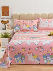 Cartoon Printed Single Bedsheet For Kids With One Pillow Cover - 60 X 90 Inches, Pink & White | 300 Thread Count - Wrinkle Free Soft Perfect For Everyday Use