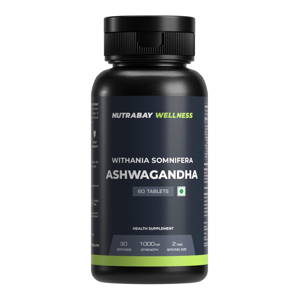 Nutrabay Wellness Ashwagandha Extract Tablet Withania Somnifera, Enhances Energy, Stamina, Immunity Anxiety & Stress Relief, 1000mg | 60 Veg Tablets 100gm 0.2lbs