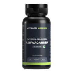 Nutrabay Wellness Ashwagandha Extract Tablet Withania Somnifera, Enhances Energy, Stamina, Immunity Anxiety & Stress Relief, 1000mg | 60 Veg Tablets 100gm 0.2lbs