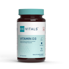 Healthkart Hk Vitals Vitamin D3 (600 Iu), With Sunflower Oil, Promotes Calcium Absorption, Bone Health, Muscle Strength & Immunity | 60 Vitamin D Capsules , 100gm 0.2lbs
