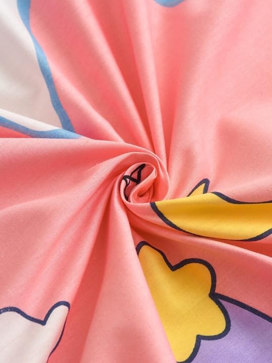 Cartoon Printed Single Bedsheet For Kids With One Pillow Cover - 60 X 90 Inches, Pink & White | 300 Thread Count - Wrinkle Free Soft Perfect For Everyday Use