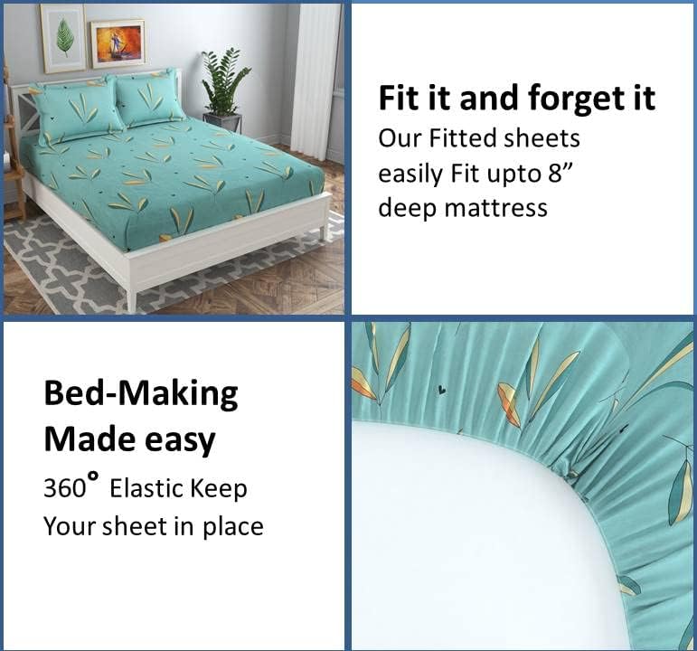 100% Microfiber Striped Elastic Fitted Bedsheets With 2 King Size Pillow Covers | 78 X 72+10 Inches, Sky Blue - Queen Bed With All Around Elastic 180 TC Super Soft