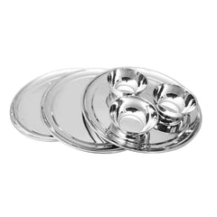 Stainless Steel Shagun Solid Dinner Set - 6 A Pcs, Silver | 3 Dinner Plates+ 3 Bowls - Easy To Care & Dishwasher Safe