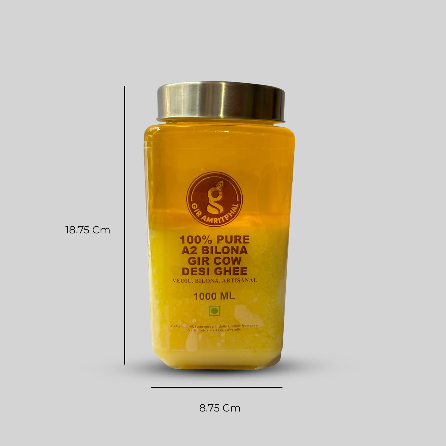 100% Natural Cow Ghee A2 Bilona Gir Cow Desi Ghee By Gir Amritphal | Good Source Of Healthy Desi Cow Ghee Perfect For Improves Hair Health | 2 Litre (1 Litr * 2) 67.6 Ounce | Jar Pack