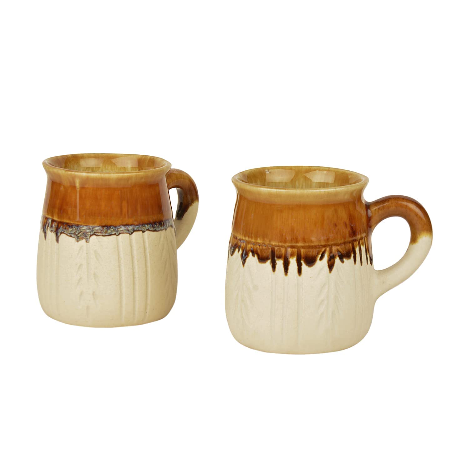 Hand Painted Ceramic Coffee Mugs Set Of 2 - Beige & Brown, 300ml Each | Milk Mugs - Chai Cups - Tea Cups & Mugs