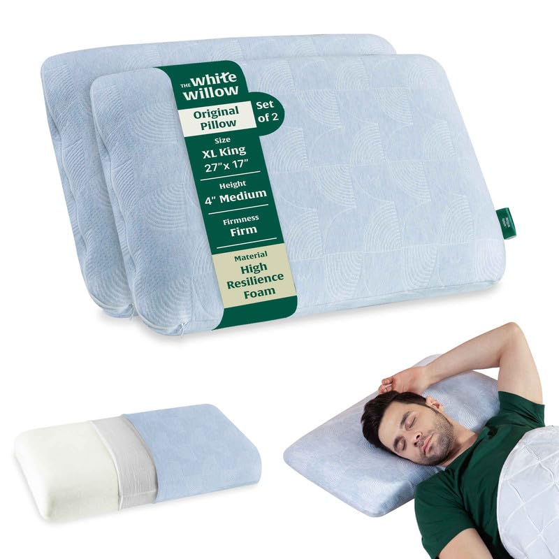 Hard Memory Foam Cervical Pillow For Sleeping, Orthopedic Pillow, Sky-Blue - XL King Size - 4 Inch | For Neck & Shoulder Pain, Pillow For Back, Side & Stomach Sleepers- Extra Firm - Set Of 2
