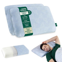 Hard Memory Foam Cervical Pillow For Sleeping, Orthopedic Pillow, Sky-Blue - XL King Size - 4 Inch | For Neck & Shoulder Pain, Pillow For Back, Side & Stomach Sleepers- Extra Firm - Set Of 2