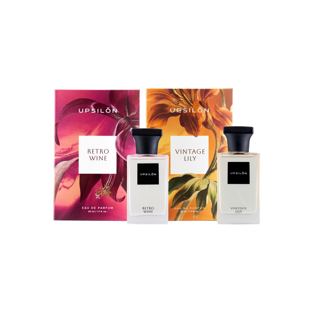 Upsilon Premium Perfume Gift Set For Women | Vintage Lily + Retro Wine Eau De Parfum | 2x 1.7 Fl.oz.