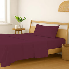 Plain Single Size Bedsheet With 1 Pillow Cover - 54 X 90 Inches, Deep Wine | Breathable & Skin-Friendly - Suitable For Use All Year Long | Ideal Gift For Weddings