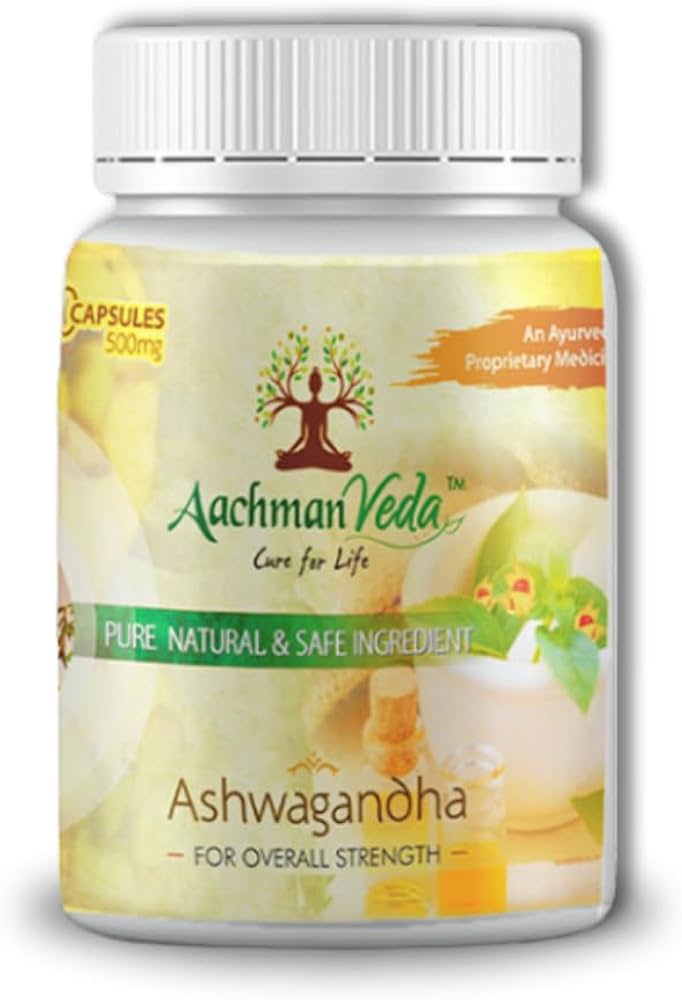 Achman Veda Ashwagandha Tablets 500mg, Boost Energy, Strength & Stamina Helps Anxiety & Stress Relief For Men & Women | 60 Capsules 100gm 0.2lbs Each Pack Of 2