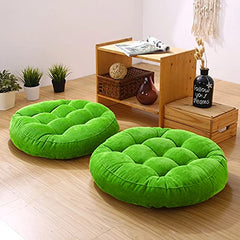 Round Velvet Floor Cushions Pillow For Living Room, Outdoor, Green - 50 X 50 Cm | For Floor Cushions, Tatami Cushion, Patio Cushion, Balcony Cushion, Floor Seating, Soft Pillow - Pack Of 2