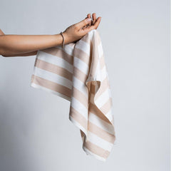 Debaans 100% Bamboo Hand Towels 800 Gsm | Buttery Soft, Ultra-Absorbent, Lightweight, Anti-Microbial, Hypoallergenic, Quick Dry Hand Towel (Set Of 4) - Beige Stripe