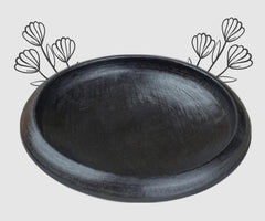 Deep Burned Uncoated Clay Tawa Or Mitti Pan For Cooking & Serving With 2 Wooden Spatulas Complimentary - Black, 10 Inches | Pre-Seasoned Mud Tava - Unglazed, Double Fired, Hand Crafted