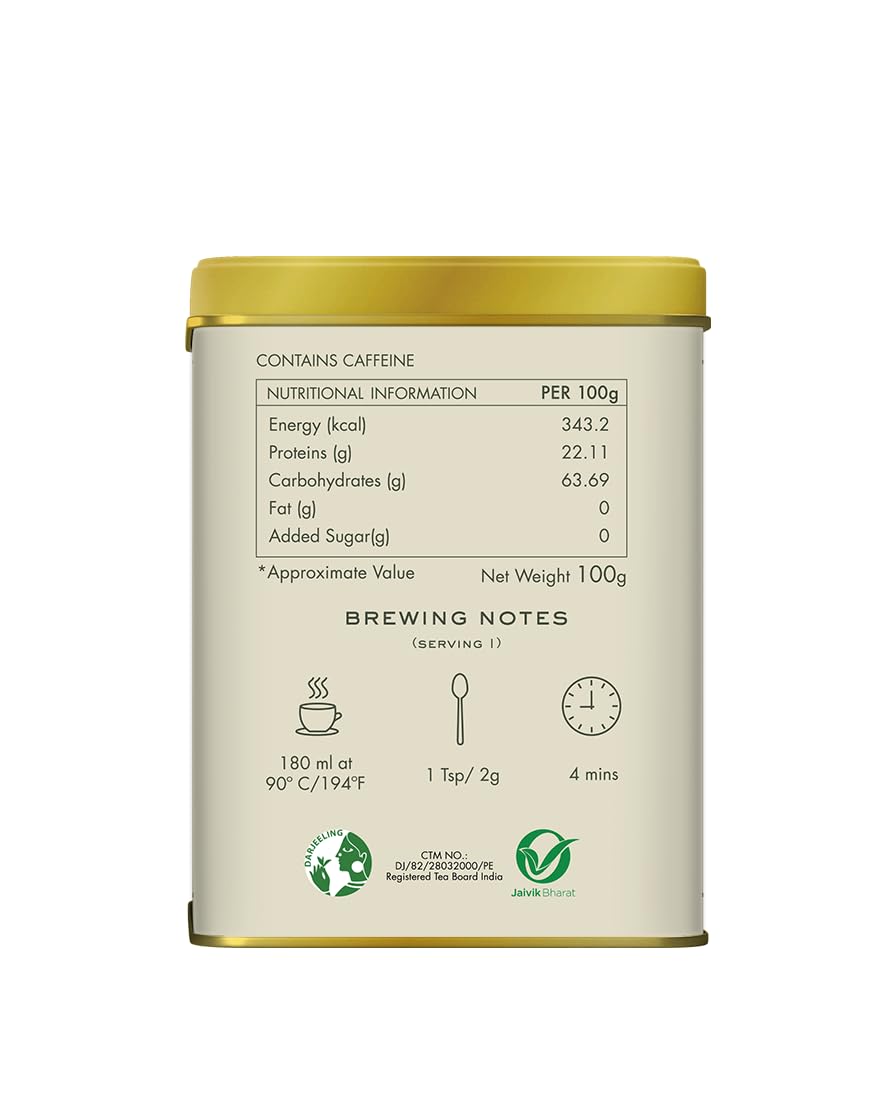 Makaibari Spring Time Bloom First Flush Black Tea - 100gm Tin Caddy, 3.5 Ounce | Darjeeling Loose Leaf Black Tea - USDA Organic Certified Tea | Medium Caffeine - Tea Treasures