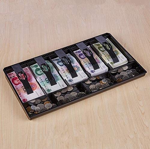 Abs Plastic Cash Drawer Organizer Tray, Cashier Drawer Box With Coin Slot, Bill Counter Cash Box With 5 Bills 4 Coins For Petty Cash Money Storage Box, 40.4 X 24.5 X 3.6 Cm, Colour - Black