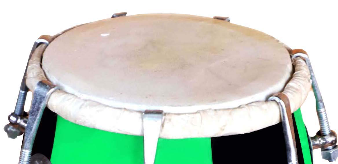 Handmade Mango Wooden 14" Baby Dholak Nut & Bold With Beautiful Check Design - Green & Black Color | Goat Skin On Both Side