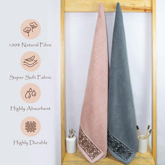 Rangoli 100% Cotton Fibre Bath Towel 1200 Gsm | Highly Durable & Absorbent Towel | Skin-Friendly & Quick Drying Luxury Towels (Peach & Grey) - Pack Of 2