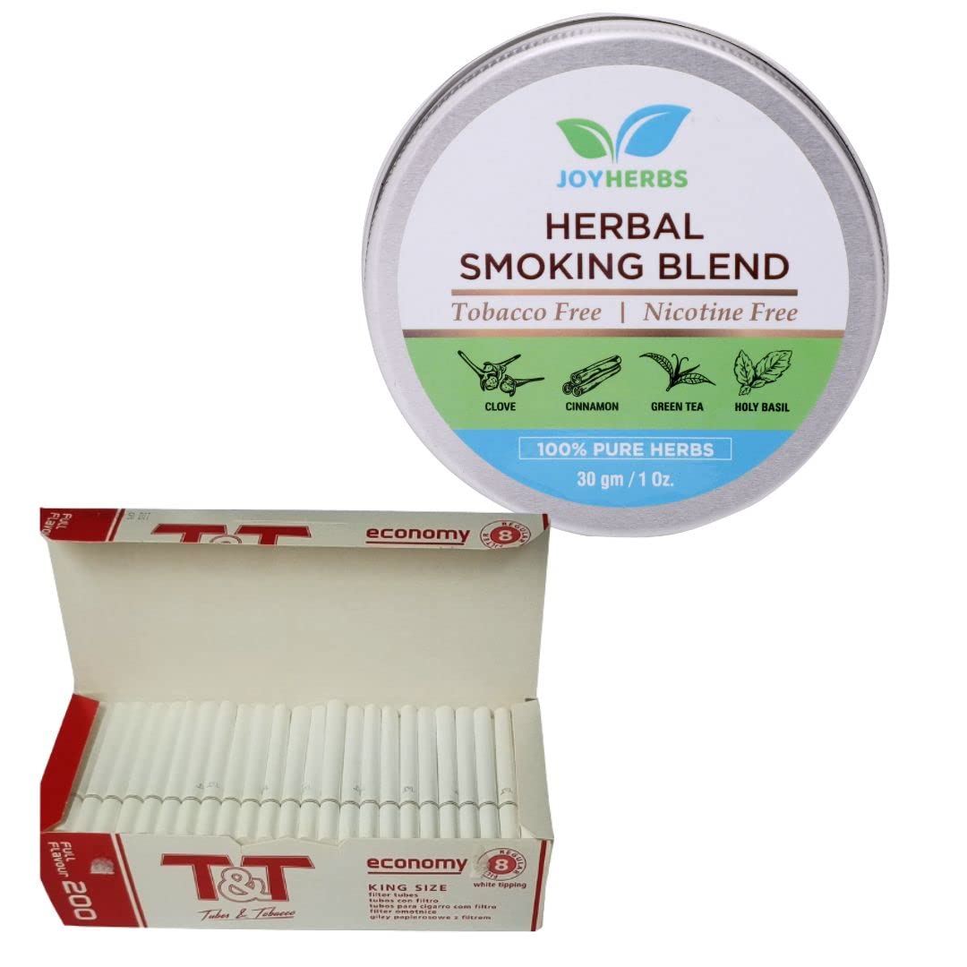 Natural & Ayurvedic Herbal Smoking Blend 1 Pack 1 Oz/ 30g Can With T-Tube-White 200 Pcs Per Box - Tobacco-Free & Nicotine-Free Smoking Mixture