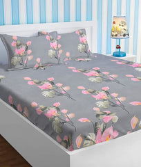 100% Microfiber Double Bedsheets With 2 Pillow Covers | 90 X 90 Inches, Grey & Pink | Durable & Long Lasting Fabric, Easy Hand & Machine Wash