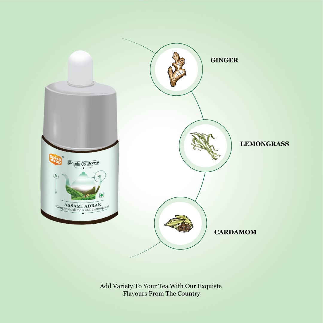 Spice Drop Assami Adrak Tea Spice Blend - 180 Cups, 5ml, 0.1 Fl.Oz. | Contains Cardamom, Ginger & Lemongrass - Chai Masala Drops | GMO Free, No Preservatives, Gluten Friendly, Keto Friendly
