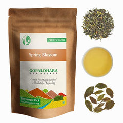Gopaldhara Darjeeling Tea First Flush Tea Sample Pouches - Pack Of 7 Teas X 10gm, 0.35 Ounce Each | First Flush Low Caffeine Loose Leaves