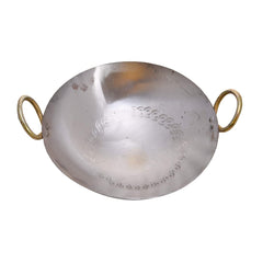 Heavy Base Silver Iron Kadhai, 3.5 Liters | Kadai With Handle For Kitchen - Deep Frying Kadai | Free Stainless Steel Scrubber