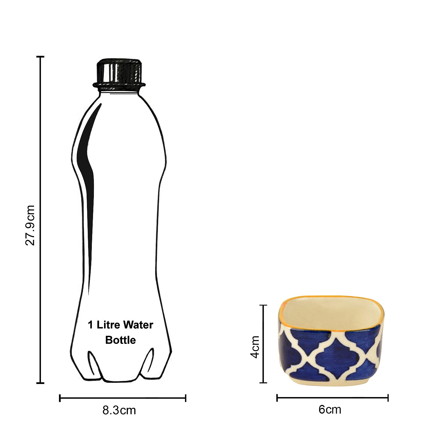 Hand Painted Ceramic Square Dip Bowls Set Of 4 - Blue & White, 50ml Each | Chutney Bowls - Ketchup Bowls