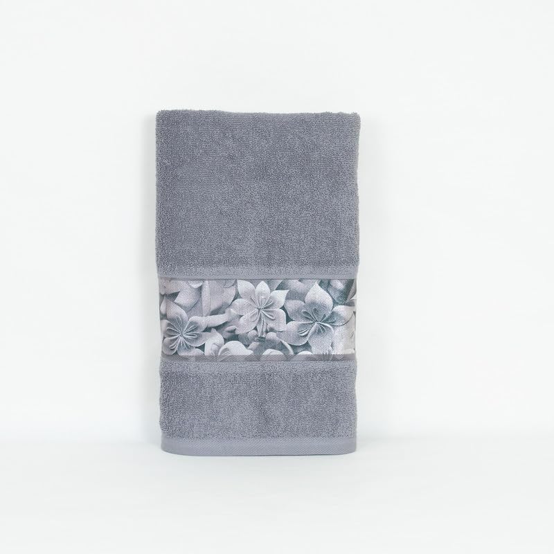 Rangoli 100% Cotton Fibre Bath Towels 450 Gsm | Highly Durable & Absorbent With Printed Border | Quick Drying Towels (Grey)
