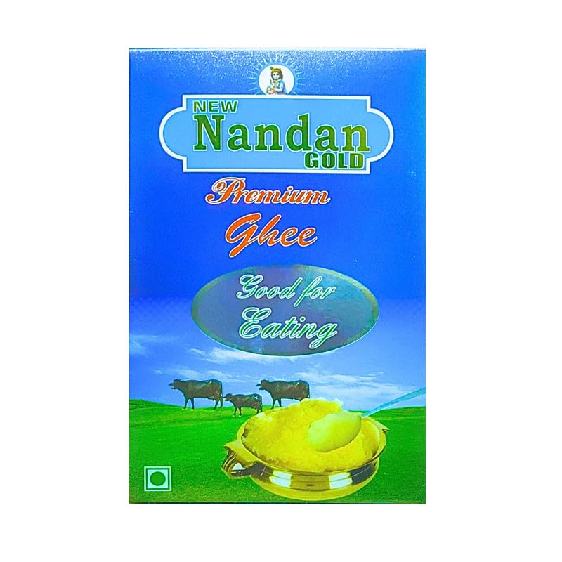 Pure Desi Cow Ghee By New Nandan Gold | Rich Aromatic & Nutritious Indian Cow Ghee Perfect For Cooking | (1 Litr) 33.8 Ounce | Box Pack