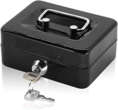 Metal Cash Box With Money Tray, Small Cash Box With Key Lock, Money Slot, Money Coin Safe Security Box Household For Home Office Hotel Business Use, Colour - Black