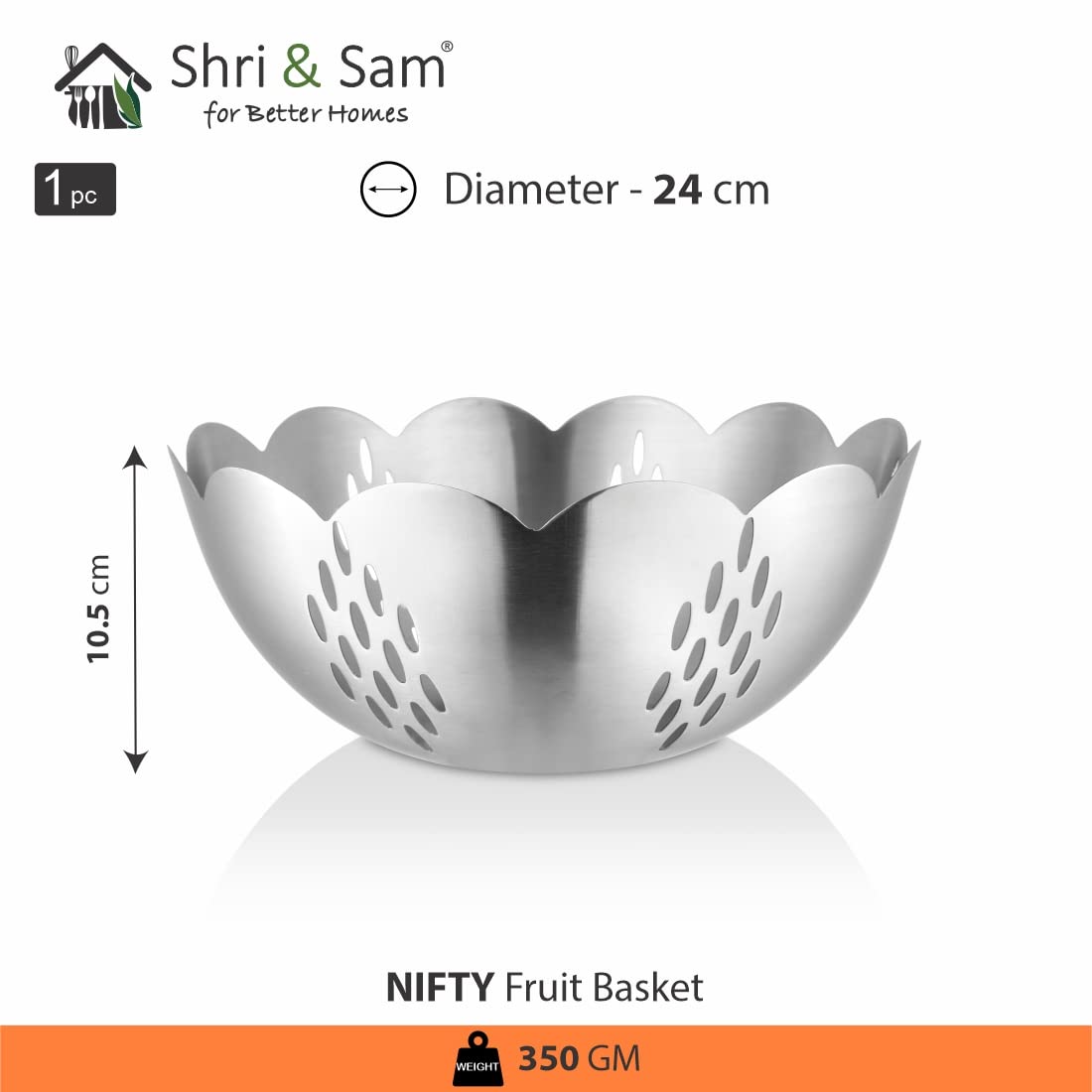 Silver Stainless Steel Nifty Solid Fruit Basket, 200ml | Easy To Clean & Dishwasher Safe