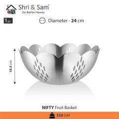 Silver Stainless Steel Nifty Solid Fruit Basket, 200ml | Easy To Clean & Dishwasher Safe