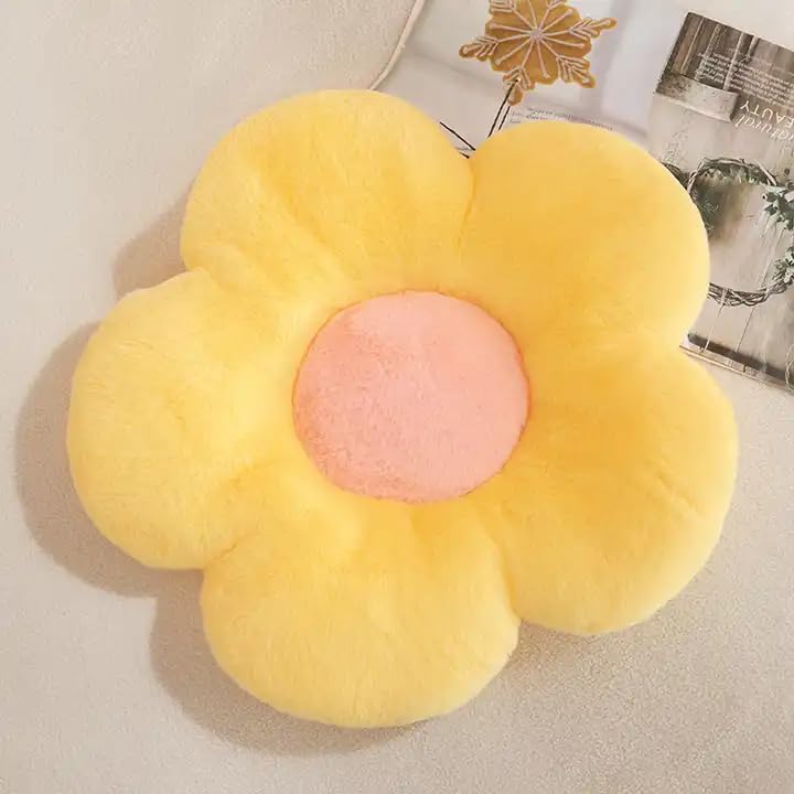 Daisy Shaped Throw Pillows, Cute Preppy Decorative Pillows, Yellow - 35 Cm | Floor Cushion, For Girls Bedroom, Bed Room, Couch Sofa, Chair Décor, Aesthetic, Washable, Soft Pillows