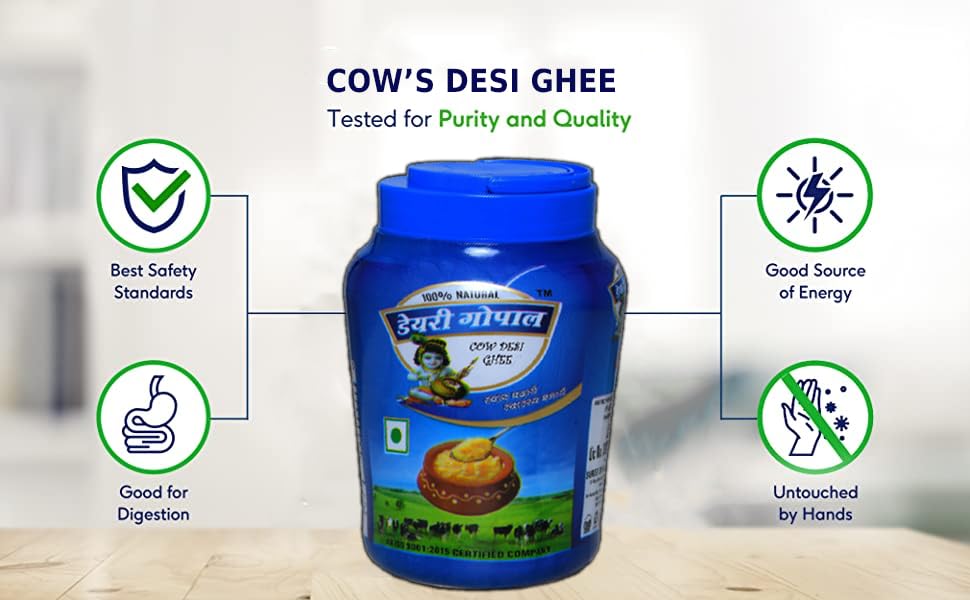 100% Natural Gopal Desi Cow Pure Ghee By Dairy Sagar | Rich Source Of Vitamin A & Healthy Delicious Pure Ghee | (1 Liters) 33.8 Ounce | Jar Pack