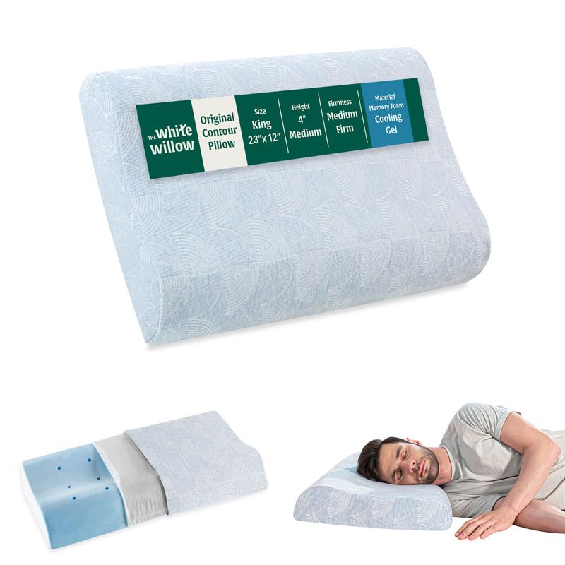 Cervical Orthopedic Memory Foam Pillow, Sky-Blue, King Size - 23 L X 12 W X 4 H Inch | Cooling Gel Contour Pillow, Neck Support, Sleeping Bed Pillow, Removable Zip Cover - Pack Of 1