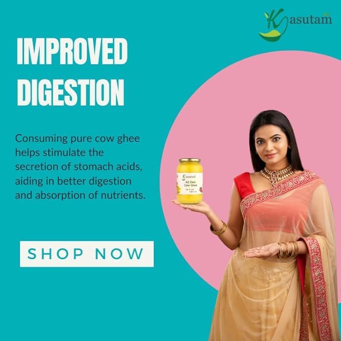 100% Natural A2 Desi Cow Ghee By Kasutam | Rich In Vitamins, Minerals Healthy Desi Cow Ghee Perfect For Overall Health | 2 Litre (1 Litr * 2) 67.6 Ounce | Jar Pack