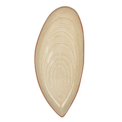 Luxurious Boat Shaped Ceramic Platter With Spiral Design - Ivory, 11 Inches | Starter Serving Tray - Kebab Platter