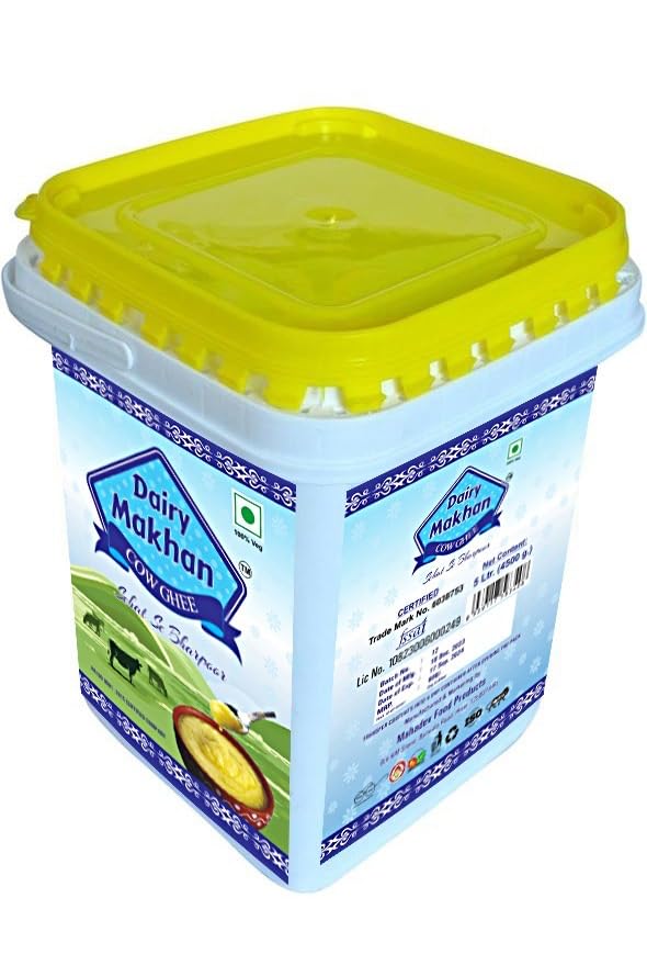 Premium Organic Cow Desi Ghee By Dairy Makhan | Good Source Of Vitamins & Minerals Healthy Desi Cow Ghee Perfect For Sabji | (5 Litr) 169.0 Ounce | Bucket