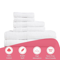 Livspace 100% Cotton 2 Bath, 2 Hand & 2 Face Towel 1300 Gsm | Solid Dyed Super Soft Absorbent & Quick-Dry For Gym & Home Paleto Collection Towel (Optical White)- Set Of 6