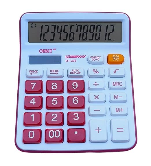 Adoere Solar & Battery Operated Calculator With 12-digit Large LCD Display & Buttons For School, Home, And Office (Ot-333) (Red)
