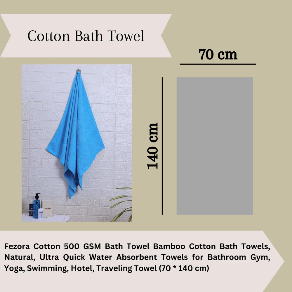 Fezora 100% Cotton Bath Towel 450 Gsm | Ultra Soft, Quick Dry, High Absorbency, Skin-Friendly Large Size Bath Towel (Light Blue)