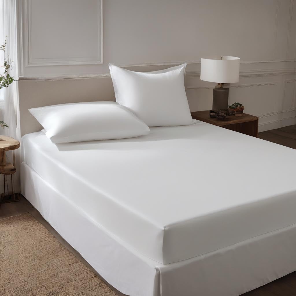 Glace Cotton Elastic Fitted 2 Single Bedsheet With 4 Pillowcases - 72 X 36 Inches, White | Good For Villas, Resorts, Guest Houses, & Daily Home Use