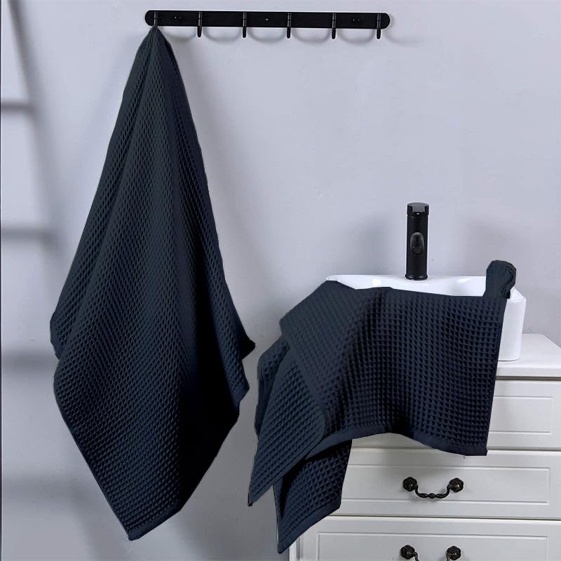 Enchant Home Pure Cotton Waffle Towel 500 Gsm | Lightweight Anti-Microbial & Water Absorbent Soft Touch Quick Drying Hand Towels | Charcoal (Pack Of 4)
