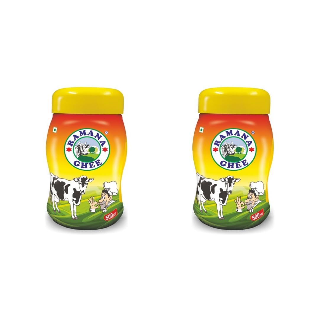 Organic Indian Cow Ghee By Ramana Ghee | Highly Nutritious Pure Traditional Ghee Perfect For Daily Consumption | 1 Litre (500ml * 2) 33.8 Ounce | Jar Pack