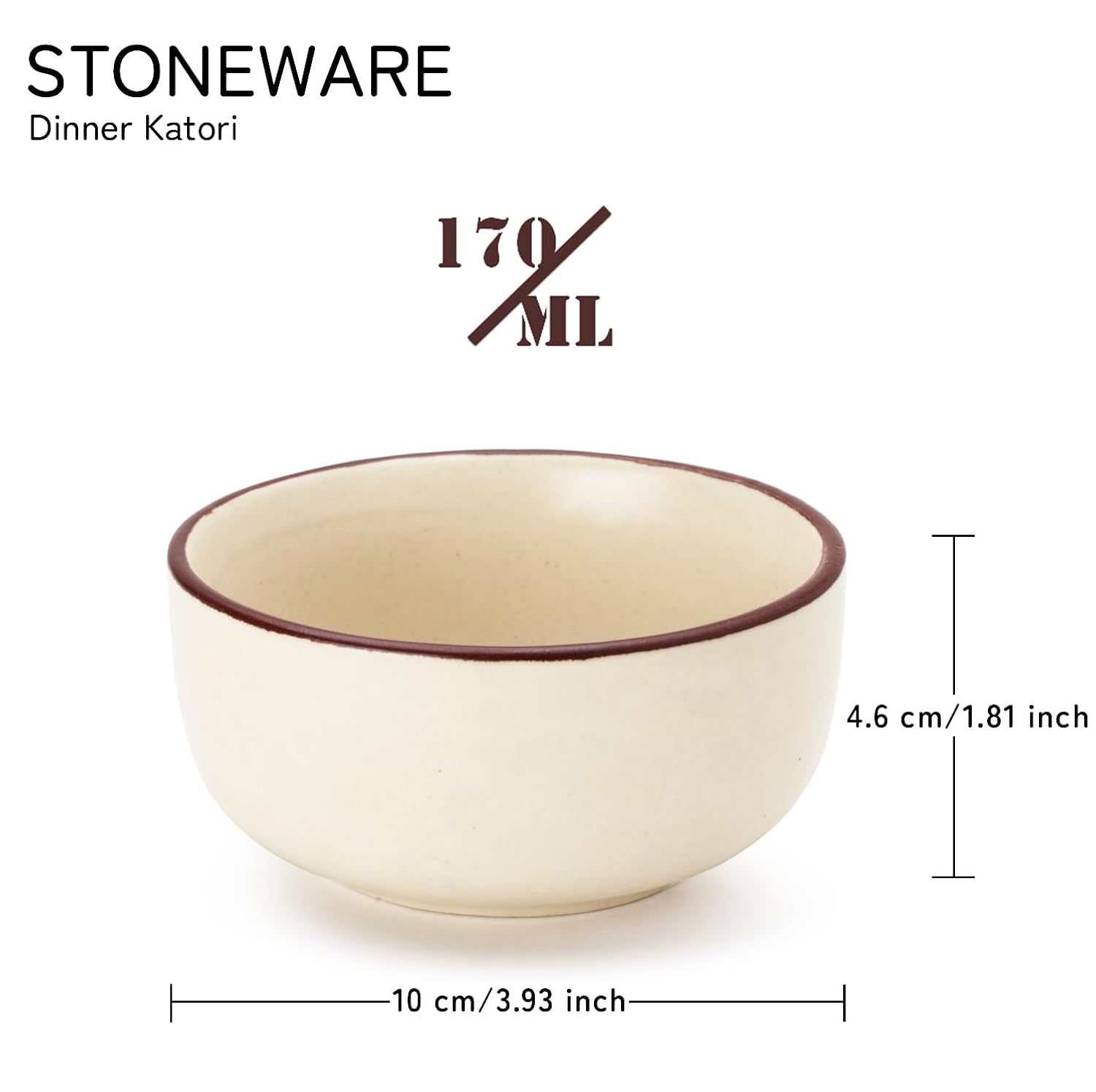 Hand Glazed Ceramic Serving Dinner Bowl Set Of 4 - 170ml Each, Off White | Microwave & Dishware Safe - Serving Katori Set